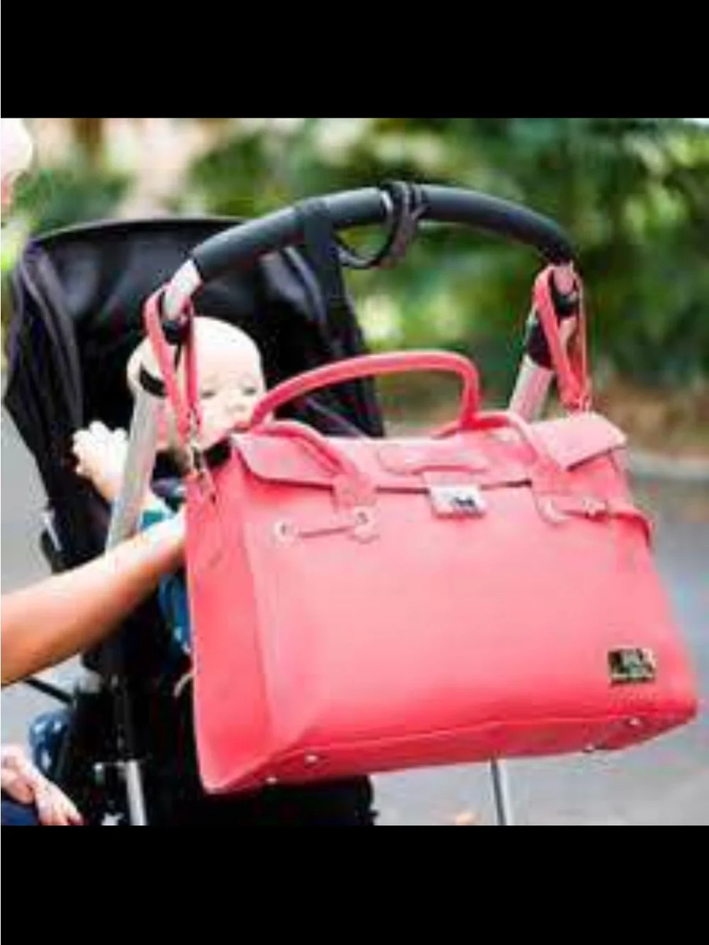 Structured Coral Leather Baby Bag with Silver Turn-Lock